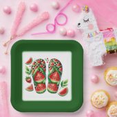 Assiettes En Carton Jolie fête de plage à flip flop de pastèque (Fête)