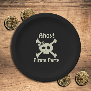 Assiettes En Carton Jolie fête Pirate fille crâne Crossbones Noir
