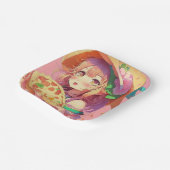 Assiettes En Carton Jolie fille Anime tenant une pizza (Angulaire)