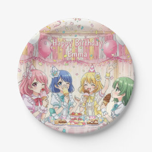 Assiettes En Carton Jolie Fille d'Anime Fête d'Anniversaire de Glace