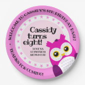 Assiettes En Carton Jolie fille d'anniversaire Pink Owl (Devant)