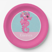Assiettes En Carton Jolie fille Pink Seahorse Nom des enfants (Devant)