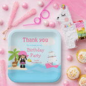 Assiettes En Carton Jolie fille pirate afro-américaine en rose anniver (Fête)