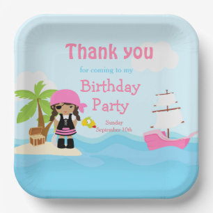 Assiettes En Carton Jolie fille pirate afro-américaine en rose anniver
