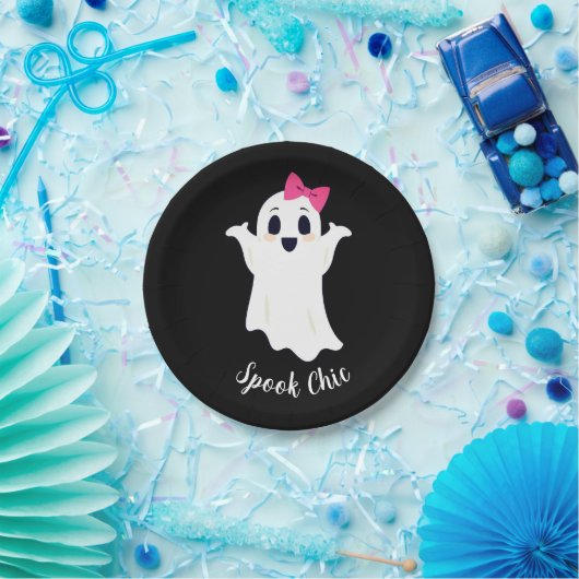 Assiettes En Carton Jolie Fille Rétro Fantôme avec poil rose (Fête)