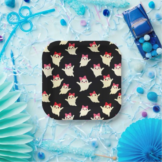 Assiettes En Carton Jolie Fille Rétro Fantôme avec poil rose (Fête)