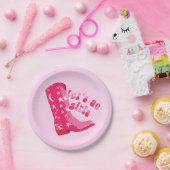 Assiettes En Carton Jolie fille rose rouge Disco Cowgirl Boot (Fête)