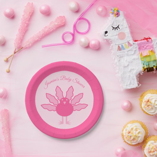 Assiettes En Carton Jolie fille rose Thanksgiving Turquie Custom (Fête)