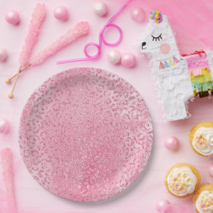 Assiettes En Carton Jolie fille sucre Parties scintillant rose léopard