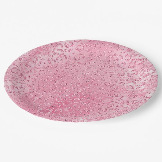 Assiettes En Carton Jolie fille sucre Parties scintillant rose léopard (Angle)
