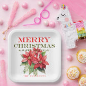 Assiettes En Carton Jolie Fleur Rouge Poinsettia Joyeux Noël (Fête)