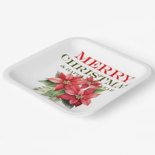 Assiettes En Carton Jolie Fleur Rouge Poinsettia Joyeux Noël (Angulaire)