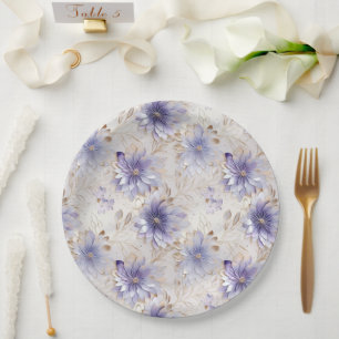 Assiettes En Carton Jolie Fleurs Blanches Violettes