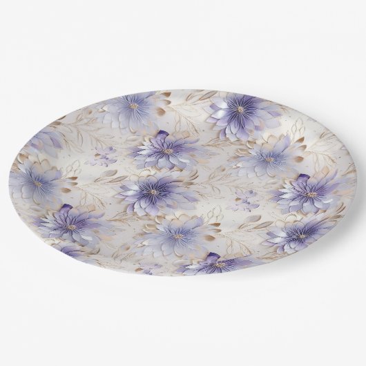 Assiettes En Carton Jolie Fleurs Blanches Violettes (Angle)