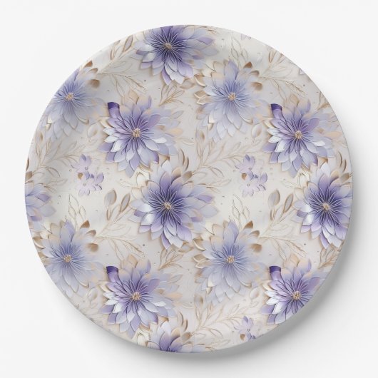 Assiettes En Carton Jolie Fleurs Blanches Violettes (Devant)