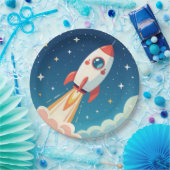 Assiettes En Carton Jolie fusée spatiale qui décolle (Fête)