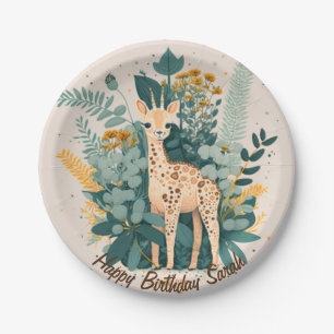 Assiettes En Carton Jolie girafe fleurie