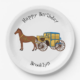 Assiettes En Carton Jolie illustration de cheval et de calèche royale