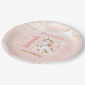 Assiettes En Carton Jolie licorne fille 1er anniversaire rose beige (Angle)