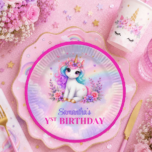 Assiettes En Carton Jolie Licorne Magique Jour Fille Fête d'anniversai