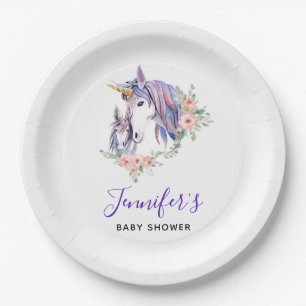 Assiettes En Carton Jolie licorne Maman & bébé Baby shower aquarelle