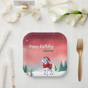 Assiettes En Carton Jolie licorne Père Noël fête de Noël