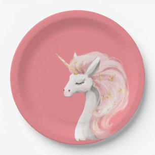 Assiettes En Carton Jolie licorne rose