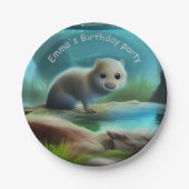 Assiettes En Carton Jolie loutre bébé en étang - personnalisable (Devant)