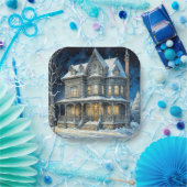 Assiettes En Carton Jolie maison de Noël éclairée (Fête)