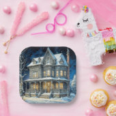 Assiettes En Carton Jolie maison de Noël éclairée (Fête)