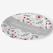 Assiettes En Carton Jolie moderne Fleurs rouges et gris Anniversaire (Angle)