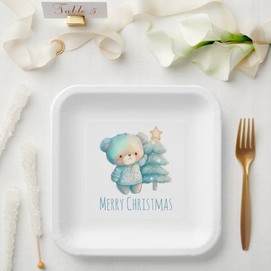 Assiettes En Carton Jolie Ours et Noël (Mariage)