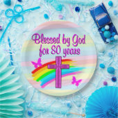 ASSIETTES EN CARTON JOLIE PAPIER CHRÉTIEN ROSE 80E ANNIVERSAIRE (Fête)