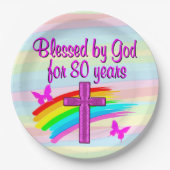 ASSIETTES EN CARTON JOLIE PAPIER CHRÉTIEN ROSE 80E ANNIVERSAIRE (Devant)