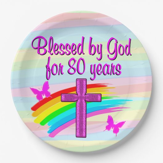 ASSIETTES EN CARTON JOLIE PAPIER CHRÉTIEN ROSE 80E ANNIVERSAIRE (Devant)