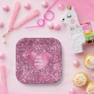 Assiettes En Carton Jolie Parties scintillant rose Glam Coeur Annivers