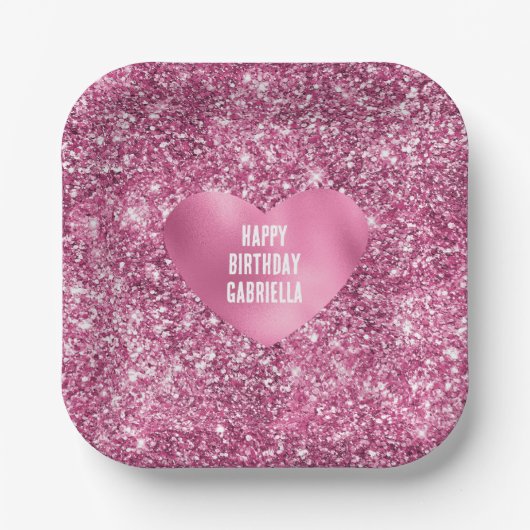 Assiettes En Carton Jolie Parties scintillant rose Glam Coeur Annivers (Recto)