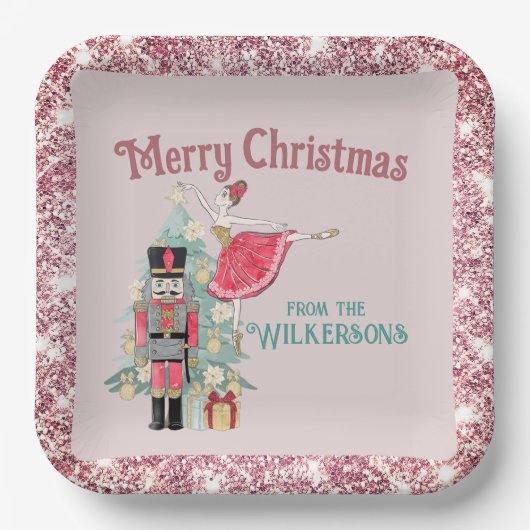 Assiettes En Carton Jolie Parties scintillant rose & Nutcracker Turquo (Recto)
