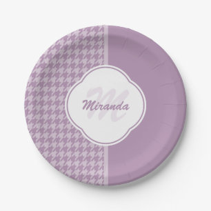 Assiettes En Carton Jolie Pastel Purple Houndstooth Monogramme et nom