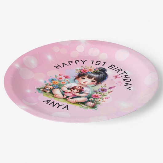 Assiettes En Carton Jolie personnalisation asiatique fille et poupée a (Angle)
