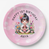 Assiettes En Carton Jolie personnalisation asiatique fille et poupée a (Devant)