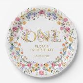 Assiettes En Carton Jolie petite fille Fleur sauvage 1ère fête d'anniv (Devant)