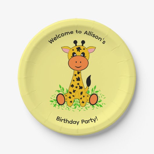Assiettes En Carton Jolie petite girafe drôle pour l'anniversaire des (Devant)