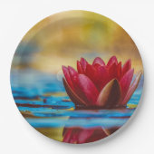 Assiettes En Carton Jolie photo d'une fleur de Lotus dans un étang (Devant)