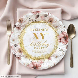 Assiettes En Carton Jolie plaque de papier d'anniversaire rose et pous