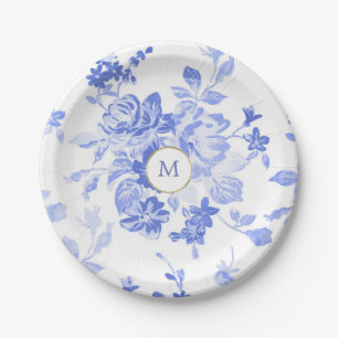 Assiettes En Carton jolie plaque personnalisable initiale bleu blanc d