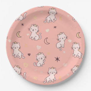 Assiettes En Carton Jolie princesse chat portant une couronne