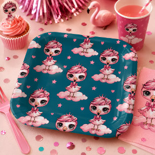 Assiettes En Carton Jolie Princesse Flamant Rose