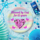 ASSIETTES EN CARTON JOLIE ROSE FLORALE 65E ANNIVERSAIRE PLAQUES DE PAP (Fête)