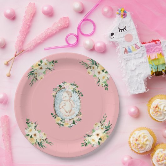 Assiettes En Carton Jolie rose Nouveau-né bébé fille Douche (Fête)